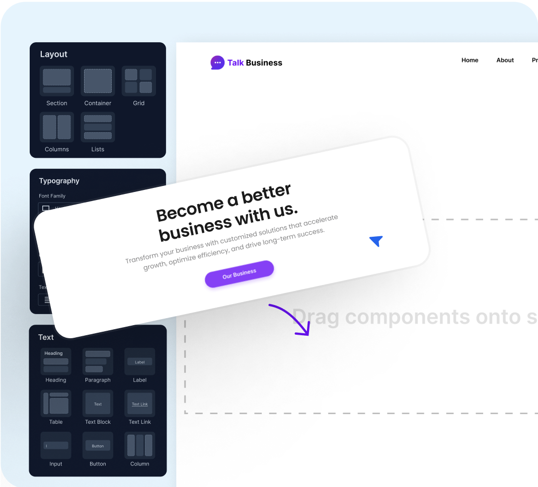 Screenshot of a feature on Nrich Learning that lets education businesses create their own website, displaying the text ‘Become a better business with us